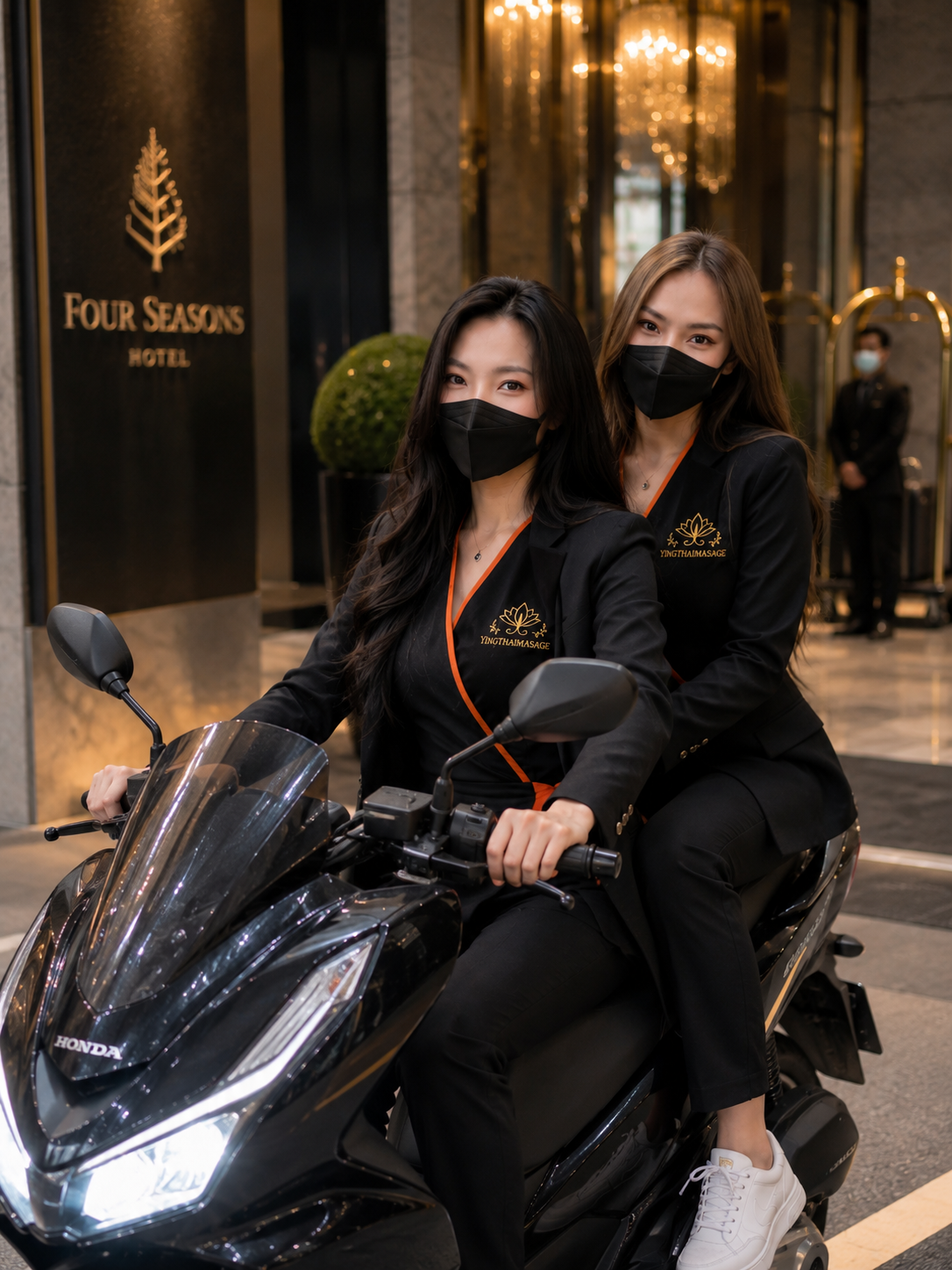 Ying Thai therapists on scooter for fast hotel delivery at night