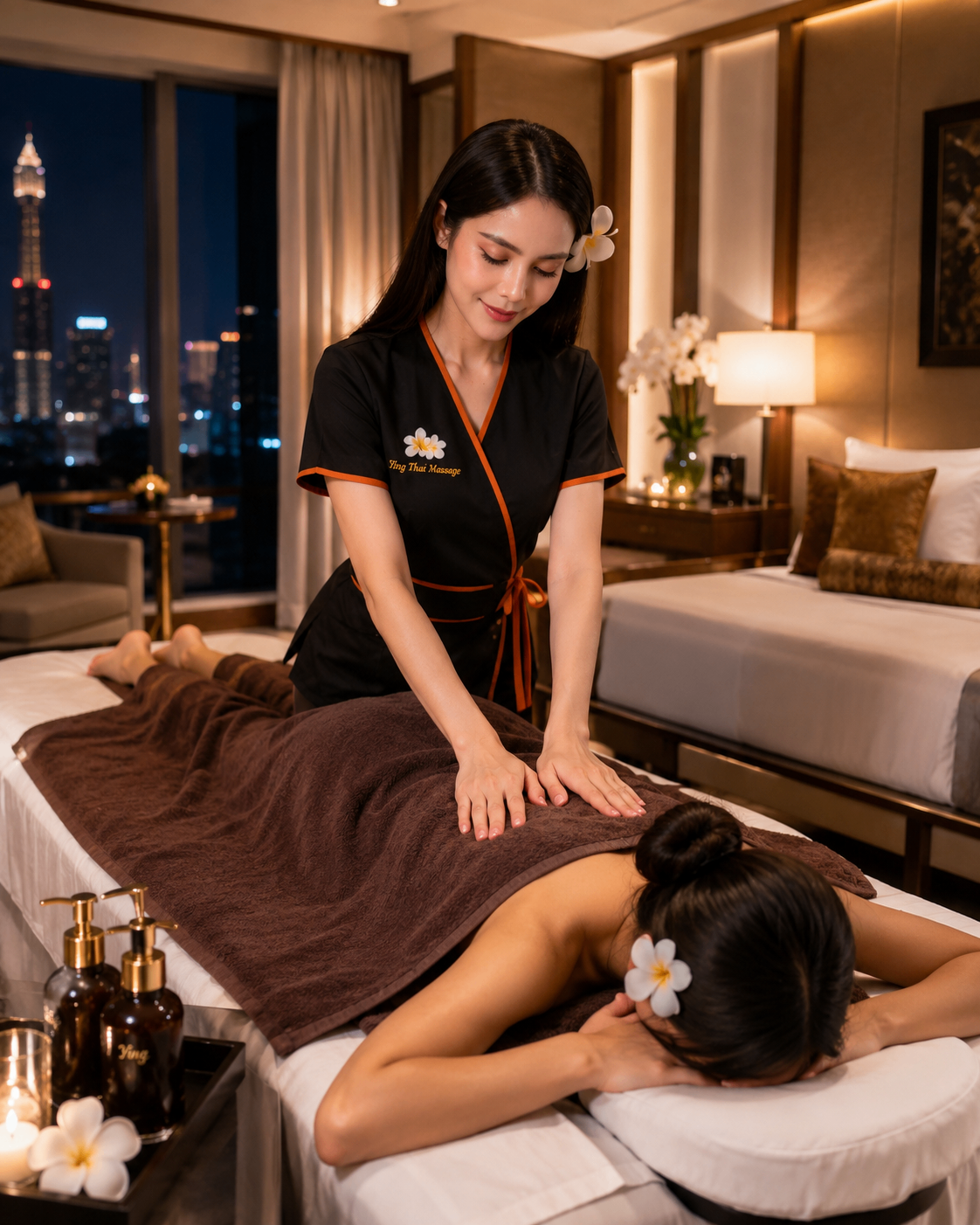 Luxury in-room hotel massage in Bangkok at night